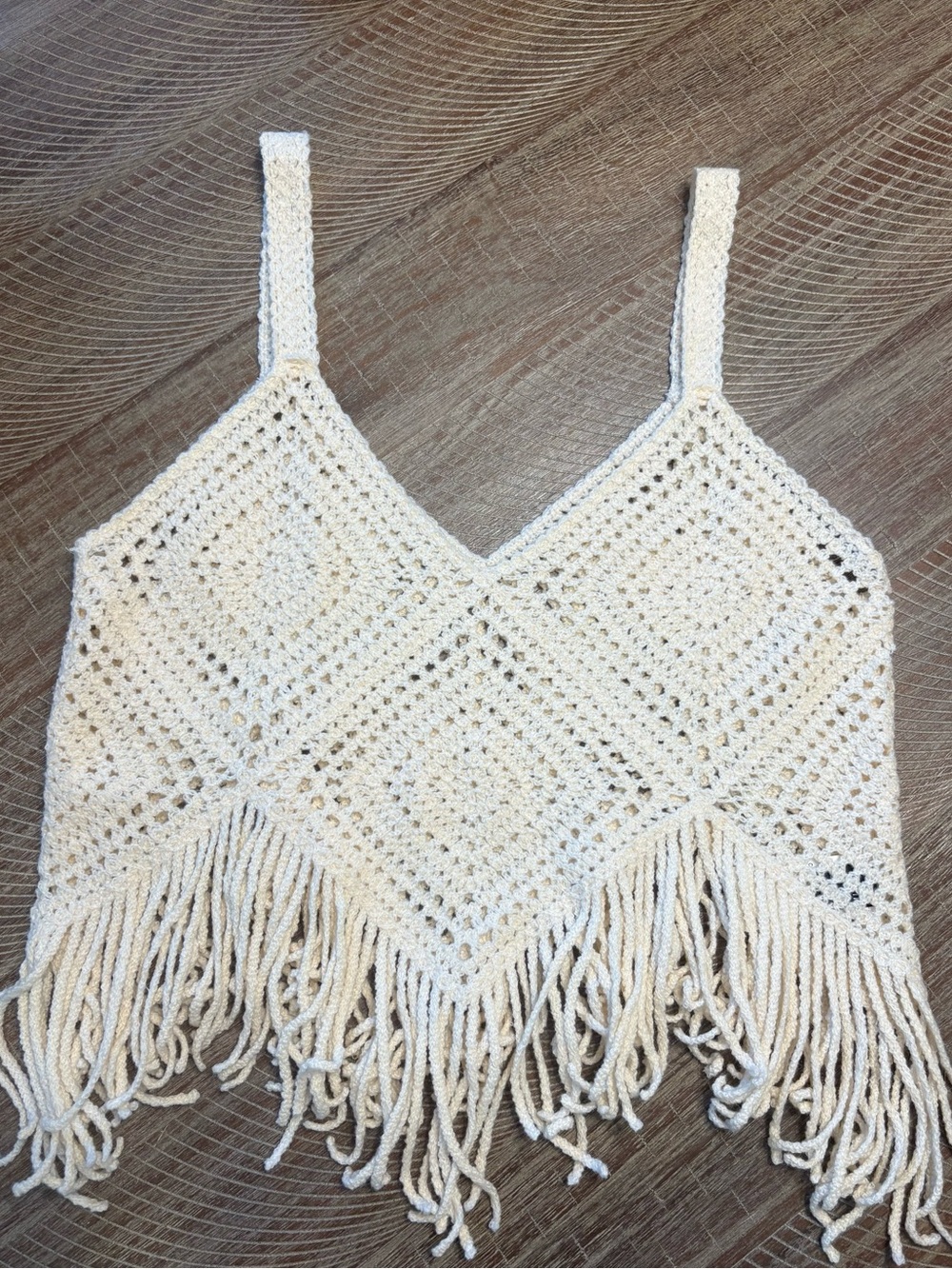 SHEIN Cream Crochet Fringe Tank Top One Size Bohemian